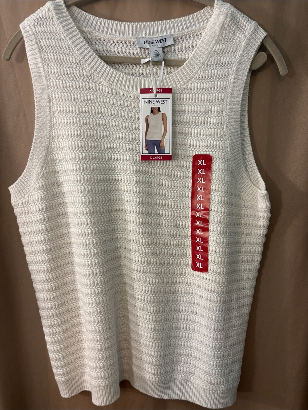 Nine West White Sleeveless Crewneck Knit Top